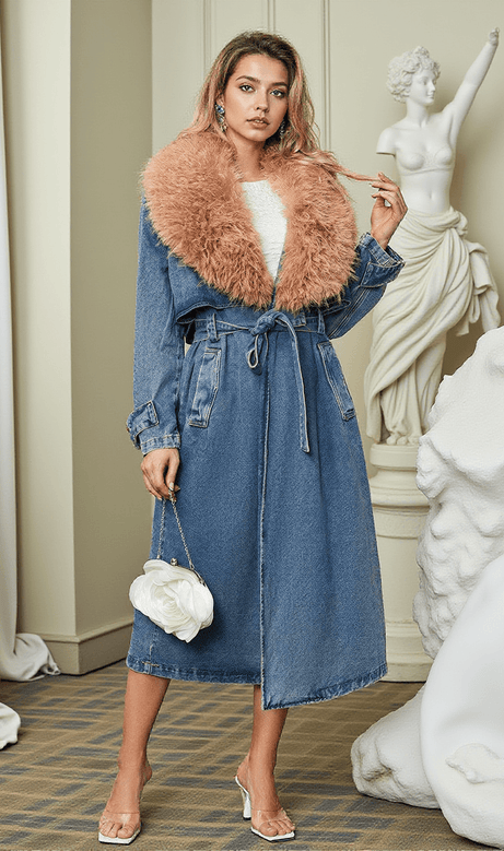 Ishtar Faux Fur Collar Denim Coat
