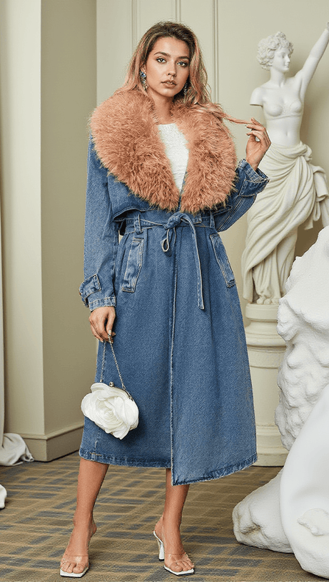 ISHTAR FAUX FUR COLLAR DENIM COAT