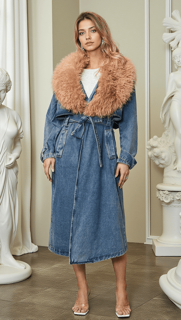 AIIZIE ISHTAR FAUX FUR COLLAR DENIM COAT - product image