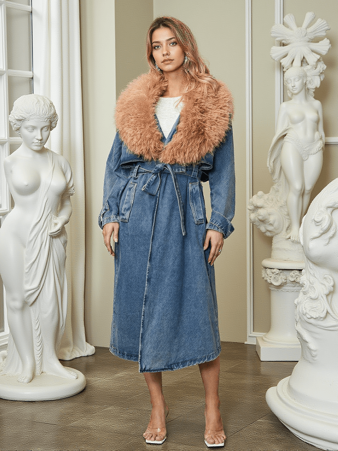 ISHTAR FAUX FUR COLLAR DENIM COAT