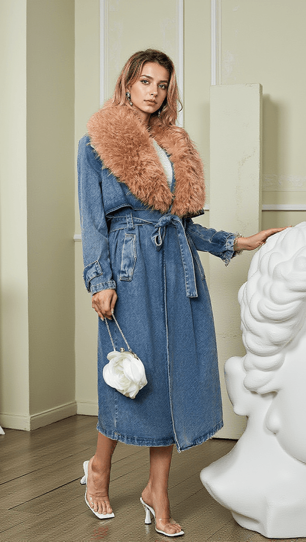 AIIZIE ISHTAR FAUX FUR COLLAR DENIM COAT - product image