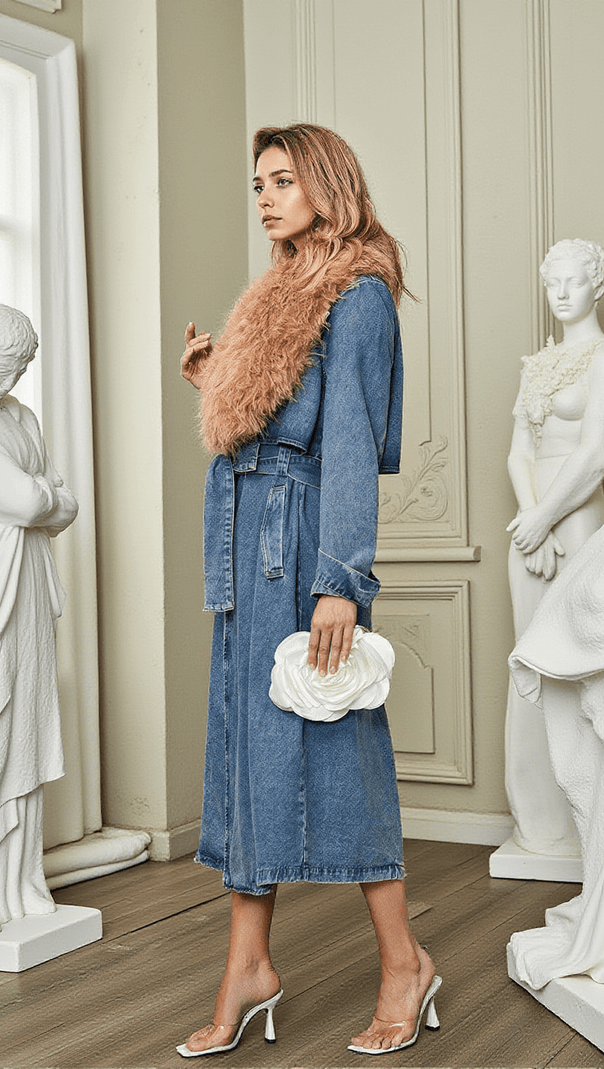 AIIZIE ISHTAR FAUX FUR COLLAR DENIM COAT - product image