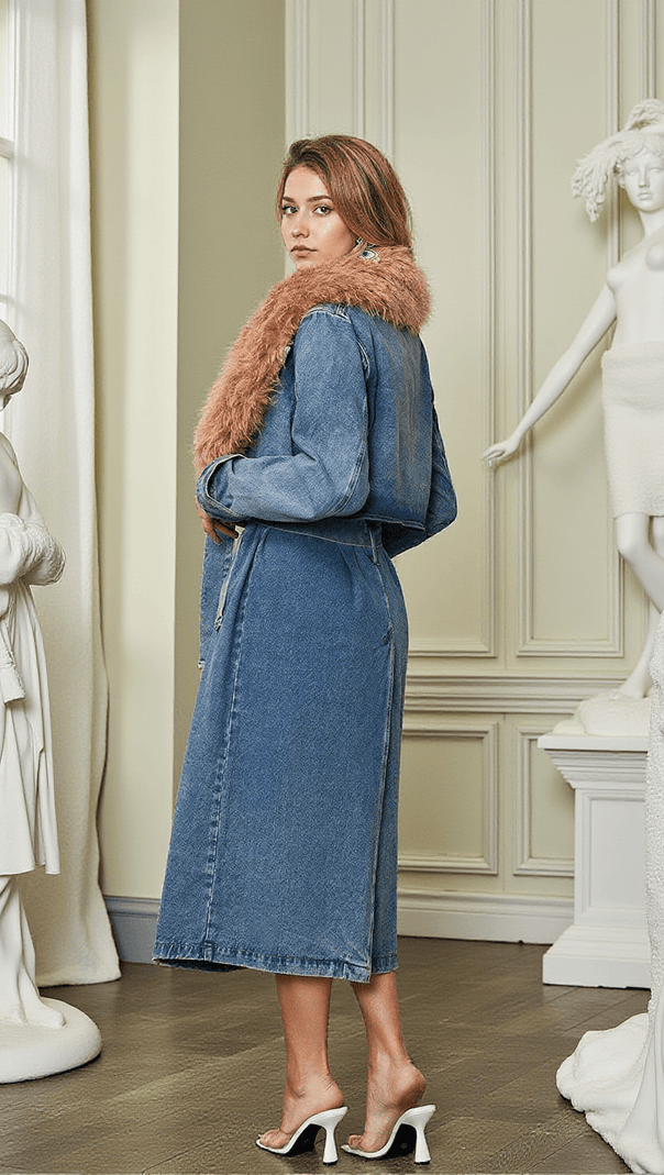 AIIZIE ISHTAR FAUX FUR COLLAR DENIM COAT - product image