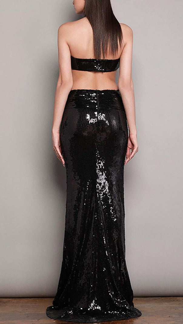 AIIZIE SHINY SEQUINS HALTER MAXI DRESS - product image