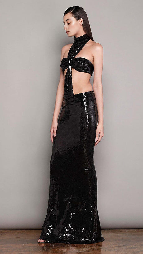 Neckholder-Maxikleid mit glänzenden Pailletten