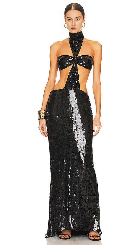 Neckholder-Maxikleid mit glänzenden Pailletten