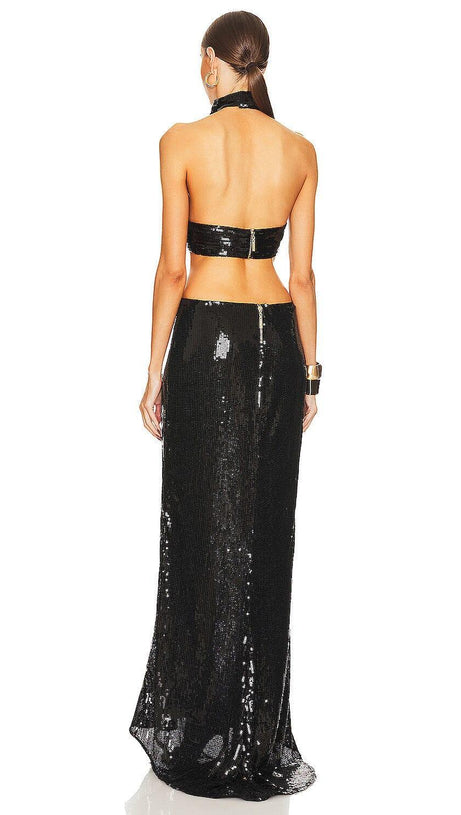 Neckholder-Maxikleid mit glänzenden Pailletten