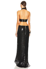 SHINY SEQUINS HALTER MAXI DRESS