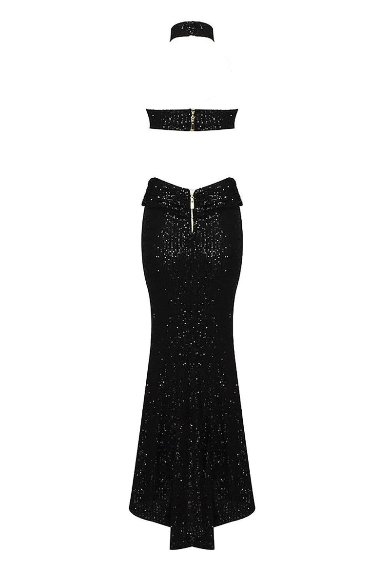 SHINY SEQUINS HALTER MAXI DRESS