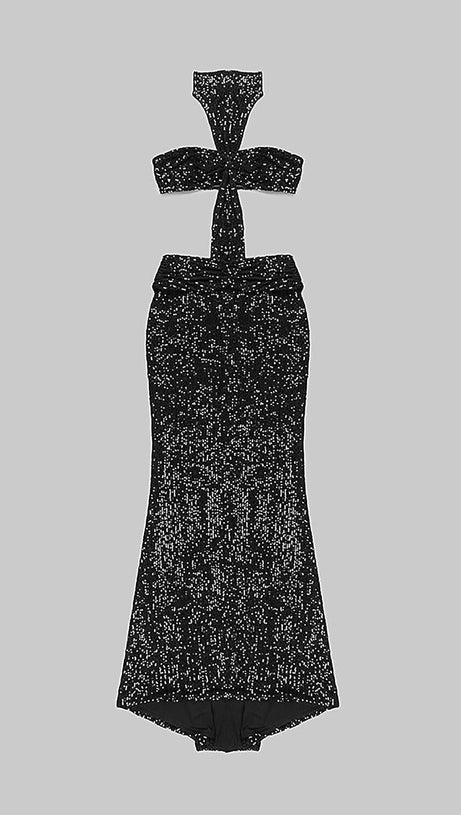 Neckholder-Maxikleid mit glänzenden Pailletten