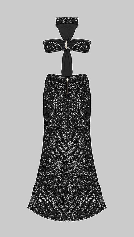 Neckholder-Maxikleid mit glänzenden Pailletten