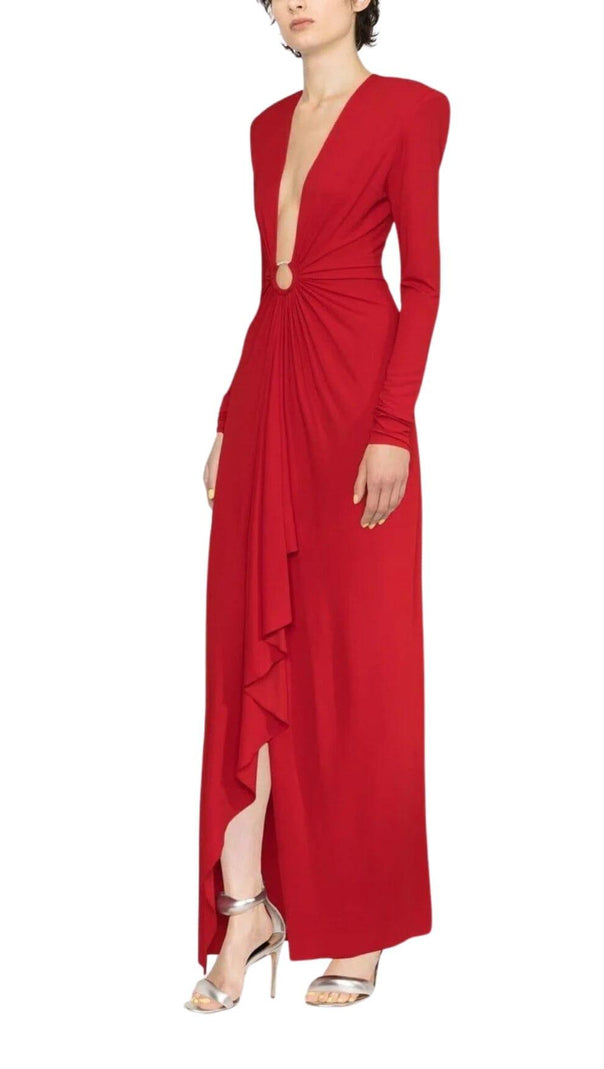 AIIZIE RED PLUNGE-NECK DRAPED GOWN - product image