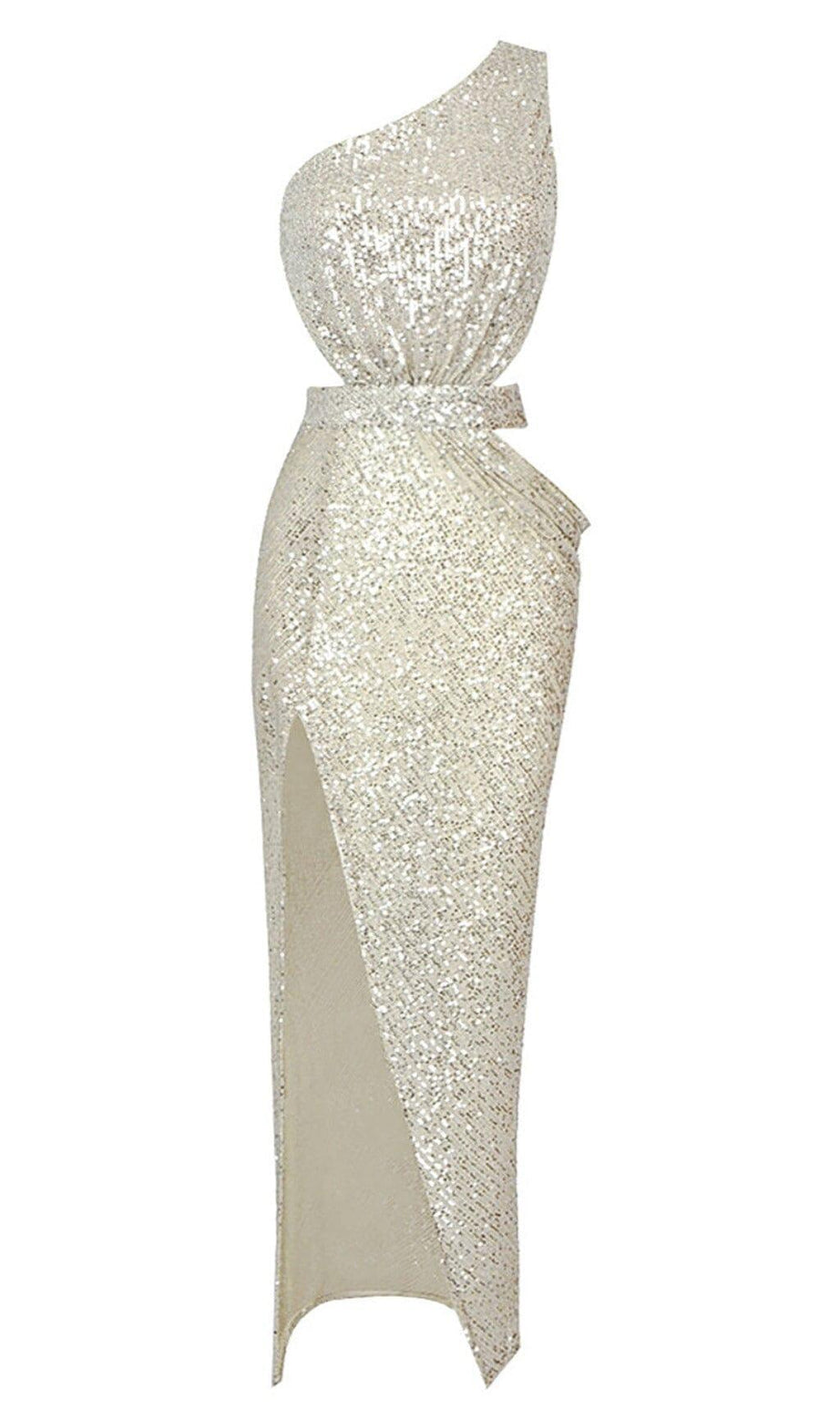 ONE-SHOULDER-MAXIKLEID MIT PAILLETTEN UND CUT-OUTS