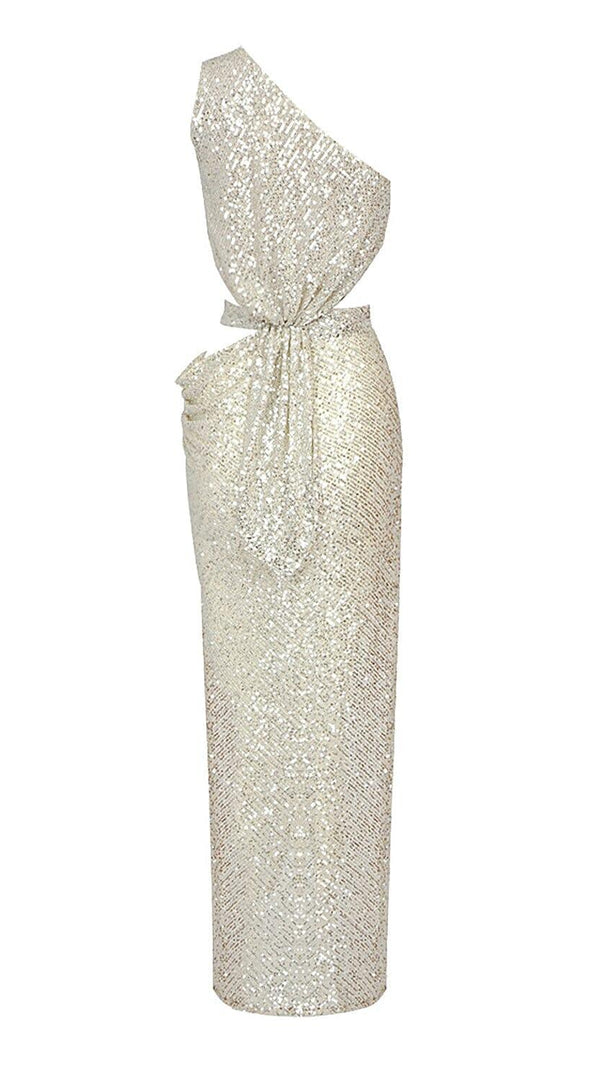 AIIZIE ONE-SHOULDER SEQUINS CUT OUT SPLIT MAXI DRESS - product image