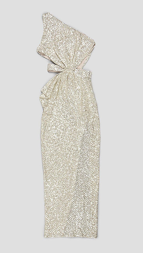 ONE-SHOULDER SEQUINS CUT OUT SPLIT MAXI DRESS