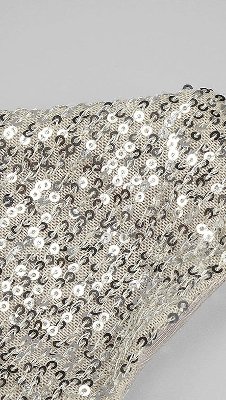 ONE-SHOULDER SEQUINS CUT OUT SPLIT MAXI DRESS