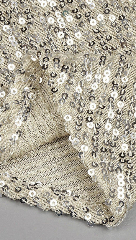 ONE-SHOULDER SEQUINS CUT OUT SPLIT MAXI DRESS