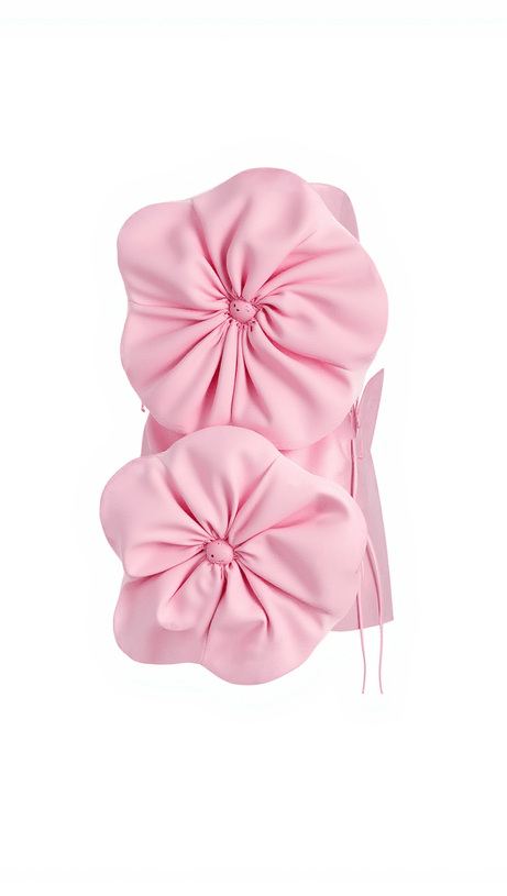 ANWEN STRAPLESS FLOWER MINI DRESS IN PINK