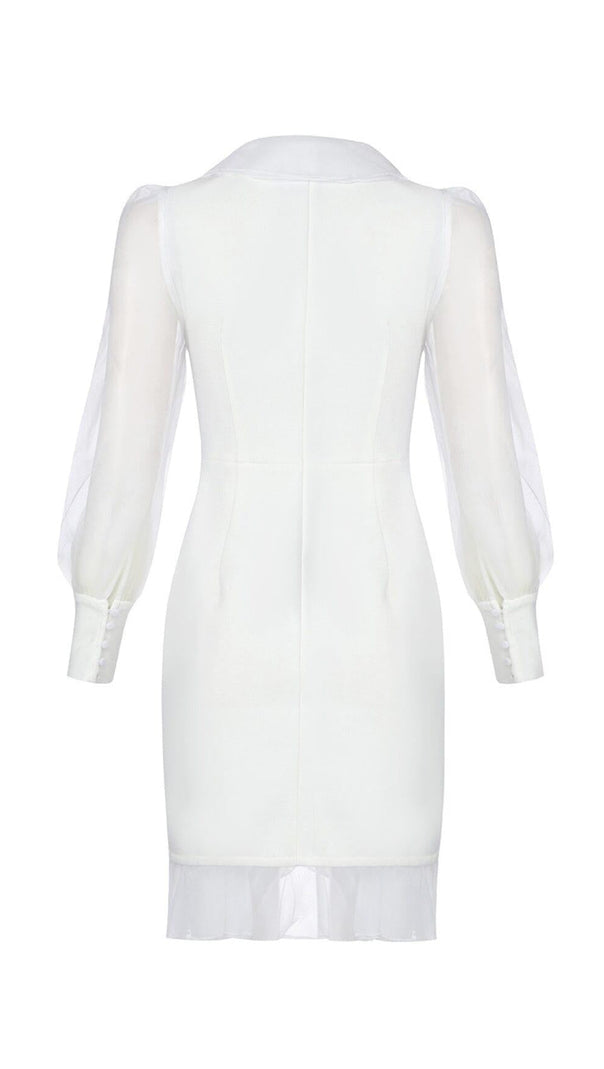 AIIZIE SOLID MESH LONG SLEEVE RUFFLE MINI DRESS - product image