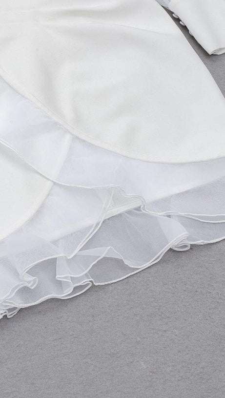 MINIKLEID AUS EINFACHEM NETZ MIT LANGEN ÄRMELN UND RÜSCHEN