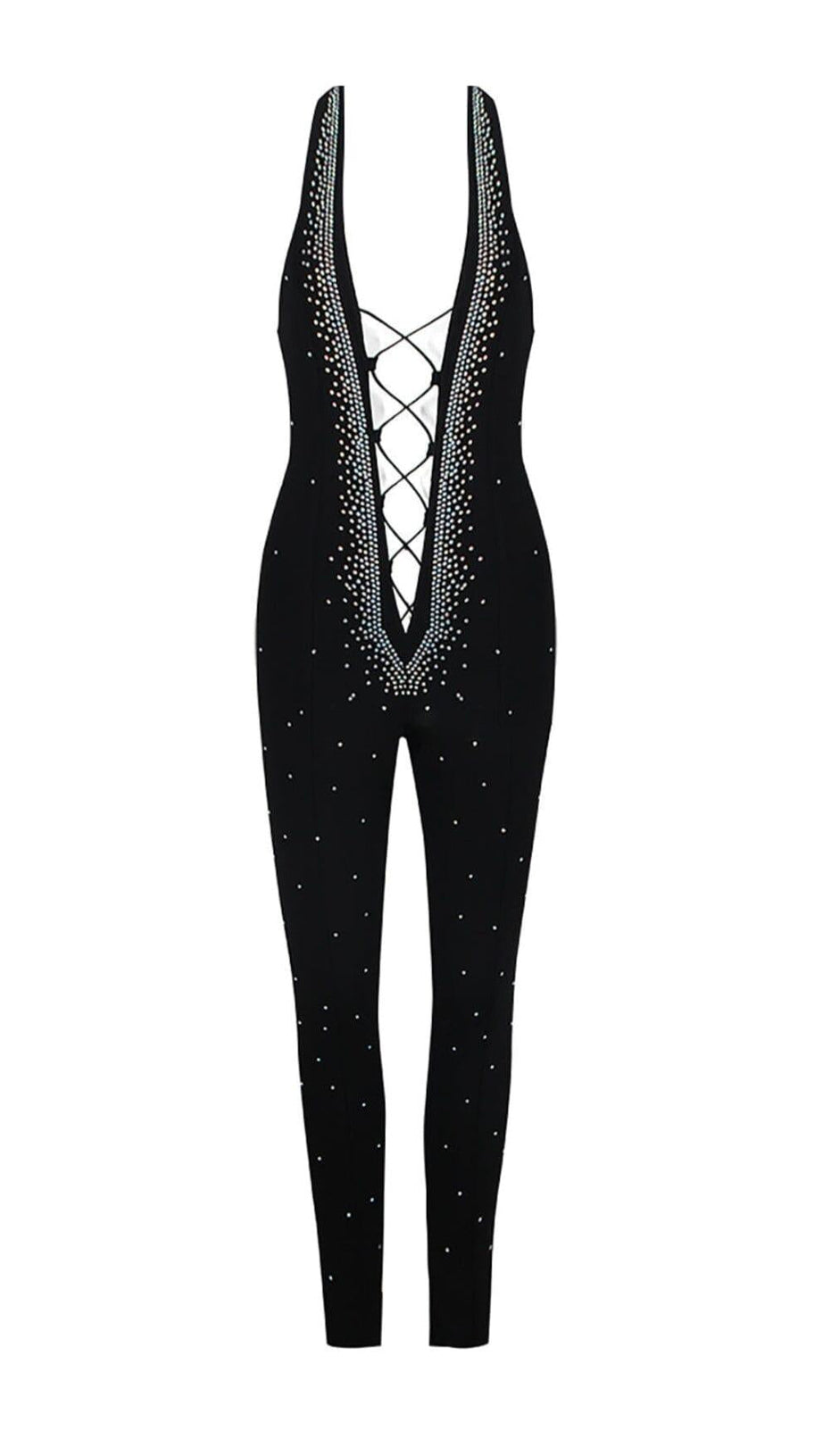 Neckholder-Overall mit Kristallen und Rückenfrei in Schwarz