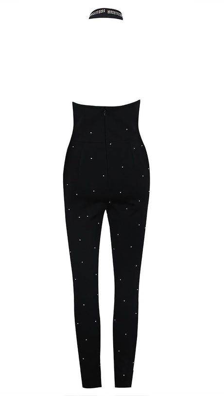 Neckholder-Overall mit Kristallen und Rückenfrei in Schwarz