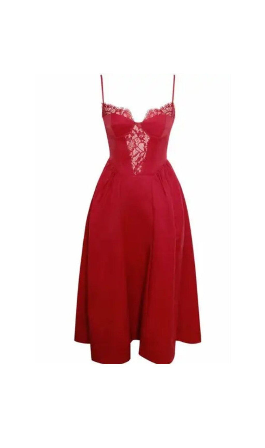 ABITO MIDI CON BORDI IN PIZZO ROSSO