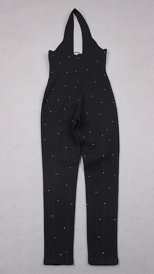 Neckholder-Overall mit Kristallen und Rückenfrei in Schwarz