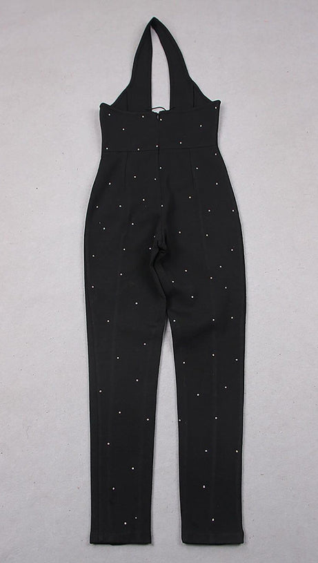 Neckholder-Overall mit Kristallen und Rückenfrei in Schwarz