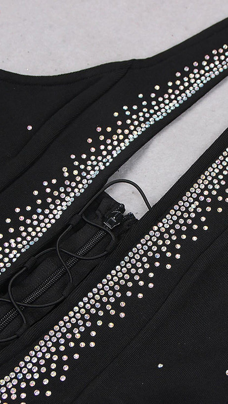Neckholder-Overall mit Kristallen und Rückenfrei in Schwarz