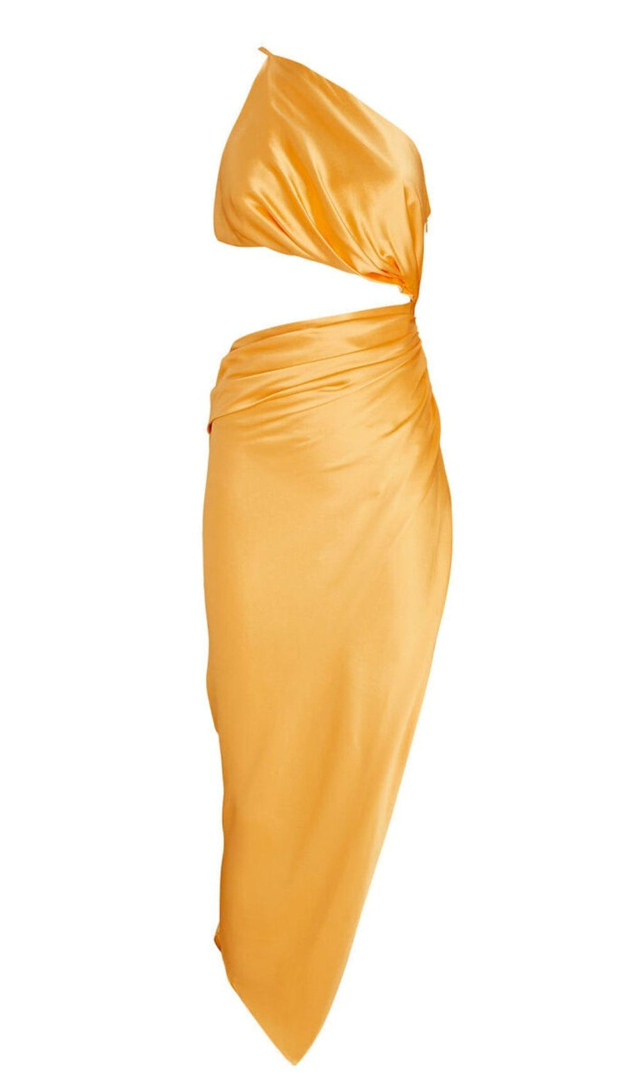 ONE-SHOULDER-MIDIKLEID AUS SEIDENSATIN IN GELB