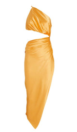 ONE-SHOULDER SILK SATIN MIDI DRESS IN YELLOW