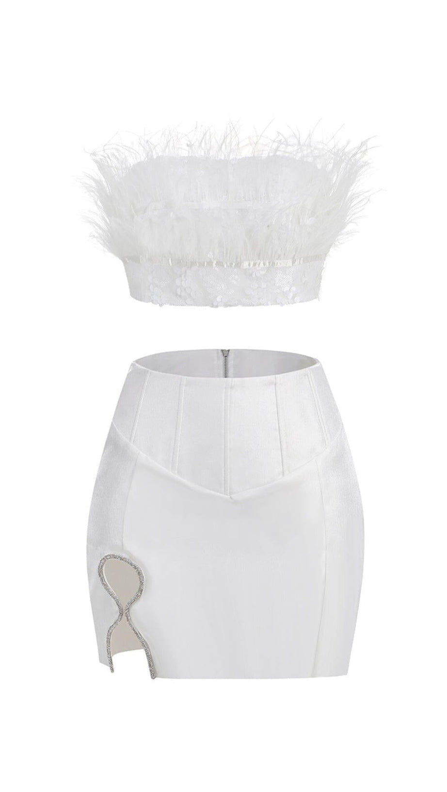 FEATHER CUTOUT MINI DRESS IN WHITE