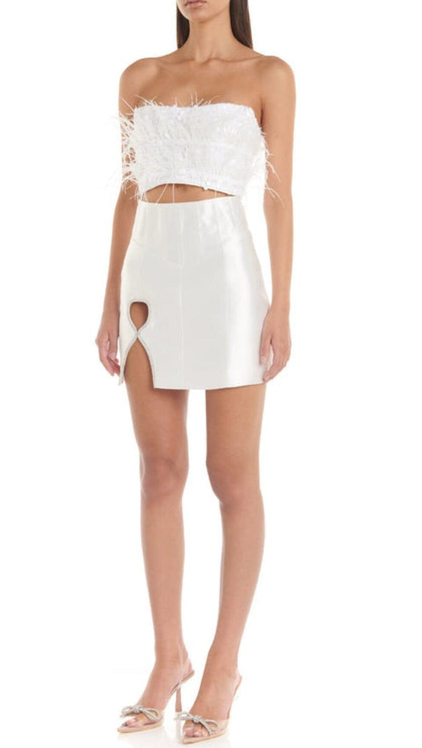 AIIZIE FEATHER CUTOUT MINI DRESS IN WHITE - product image