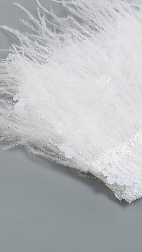 MINI ABITO BIANCO CON TAGLIO A PIUME