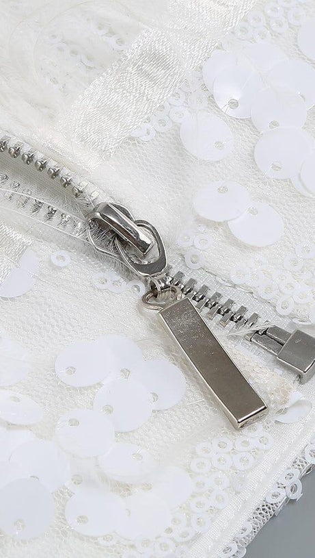 MINI ABITO BIANCO CON TAGLIO A PIUME