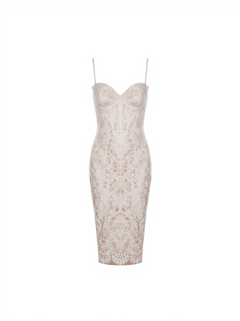 Finbar Patchwork Lace Bandage Dress In White