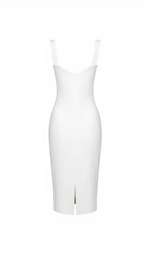 FINBAR PATCHWORK LACE BANDAGE DRESS IN WHITE