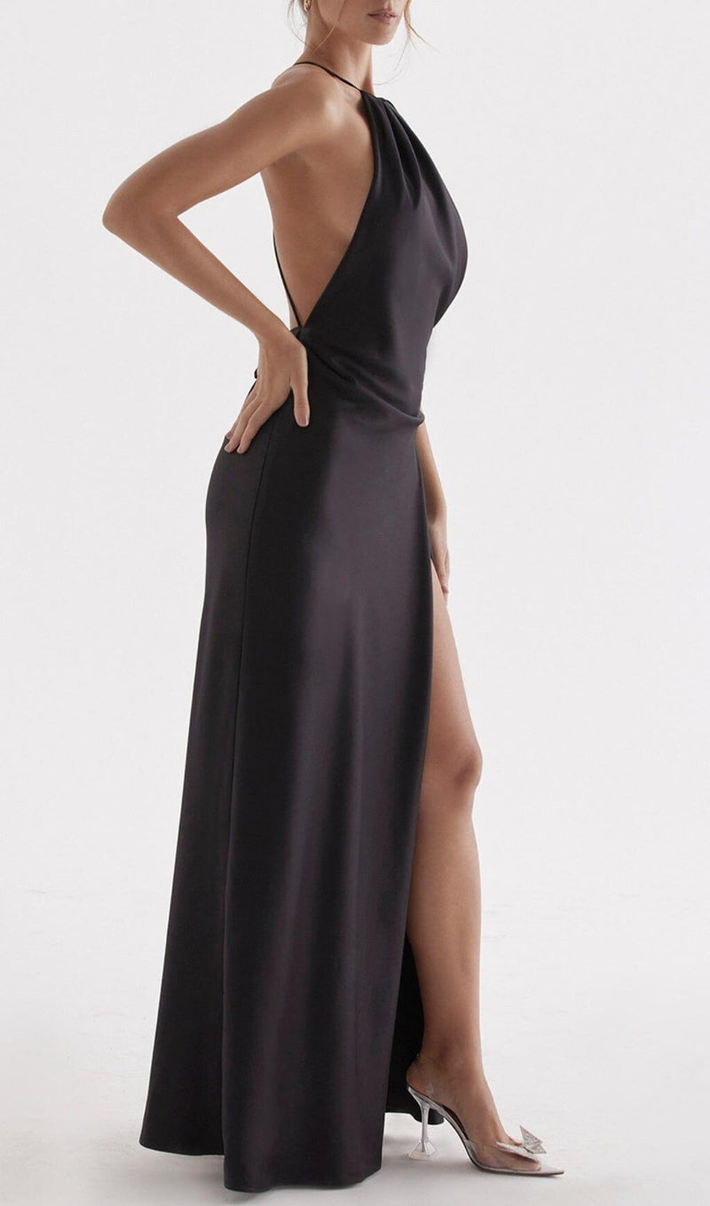 BLACK THIGH SLIT MAXI DRESS