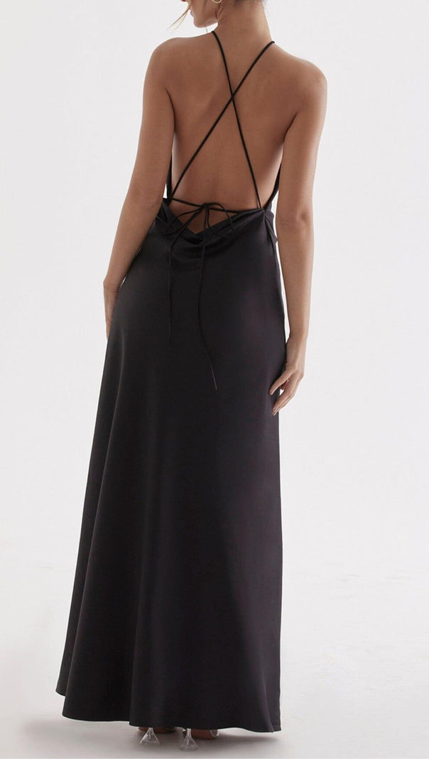 AIIZIE BLACK THIGH SLIT MAXI DRESS - product image