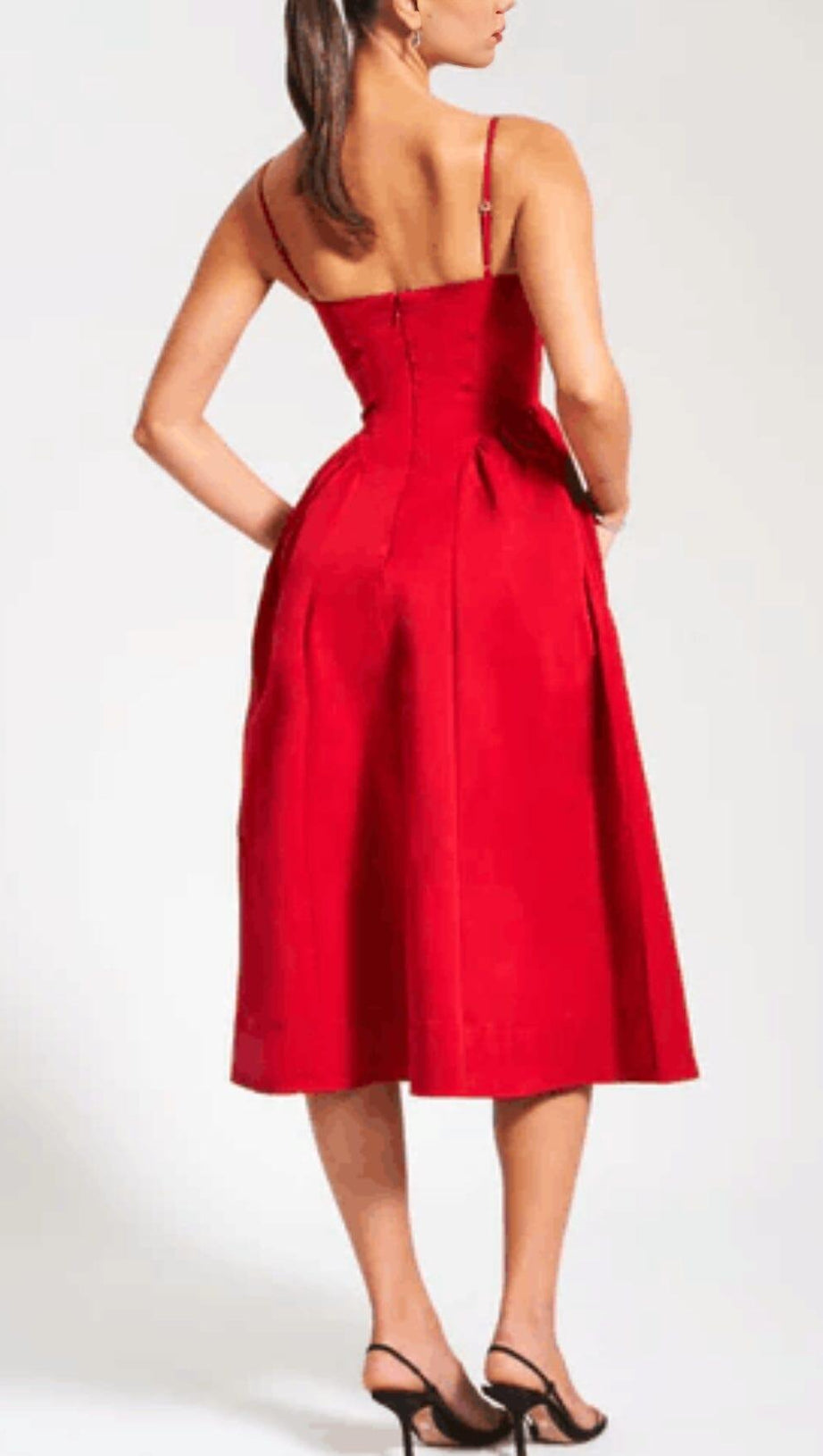 RED LACE TRIM MIDI DRESS
