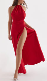 RED ROSE THIGH SLIT MAXI DRESS