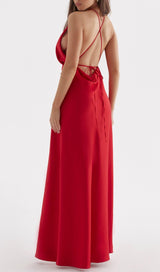 RED ROSE THIGH SLIT MAXI DRESS