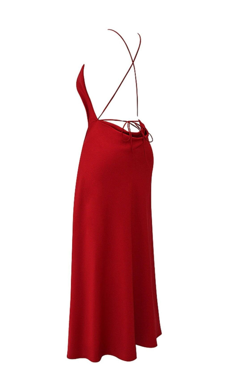 RED ROSE THIGH SLIT MAXI DRESS