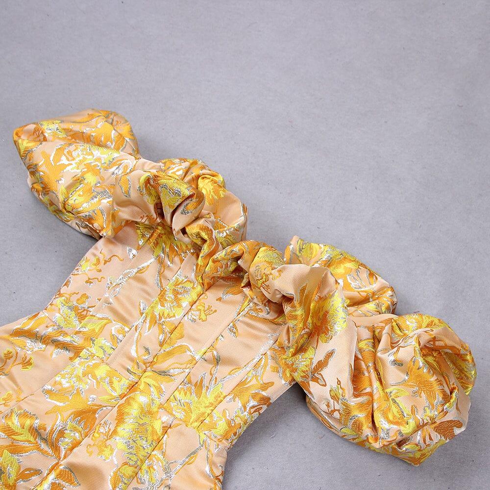 AIIZIE JACQUARD OFF SHOULDER MIDI DRESS IN YELLOW - product image