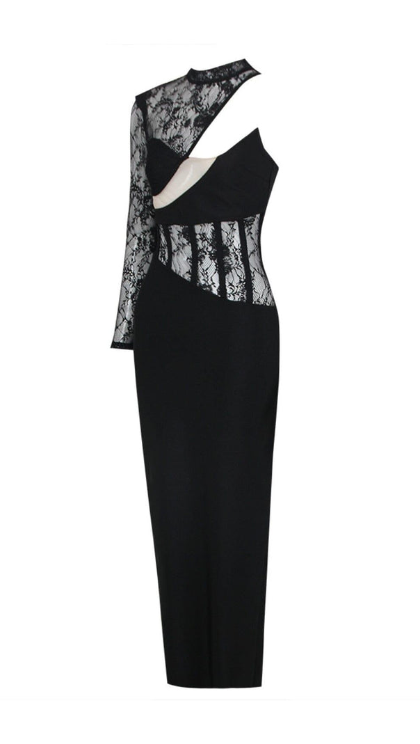 AIIZIE LACE ONE SHOULDER MIDI DRESS IN BLACK - product image