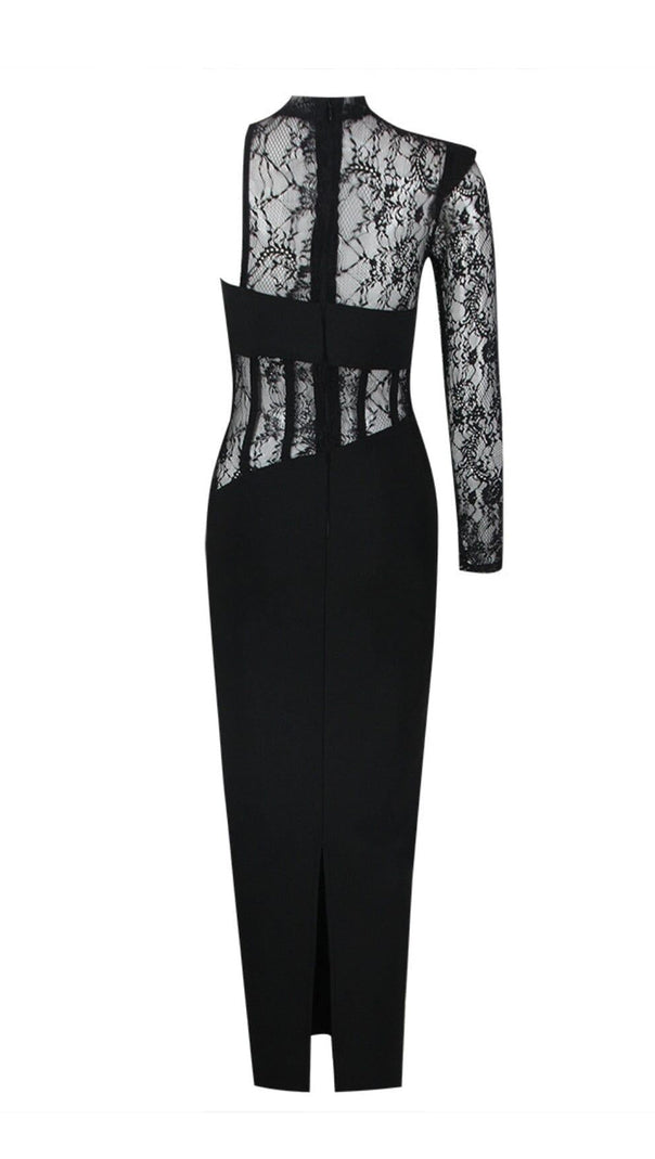 AIIZIE LACE ONE SHOULDER MIDI DRESS IN BLACK - product image