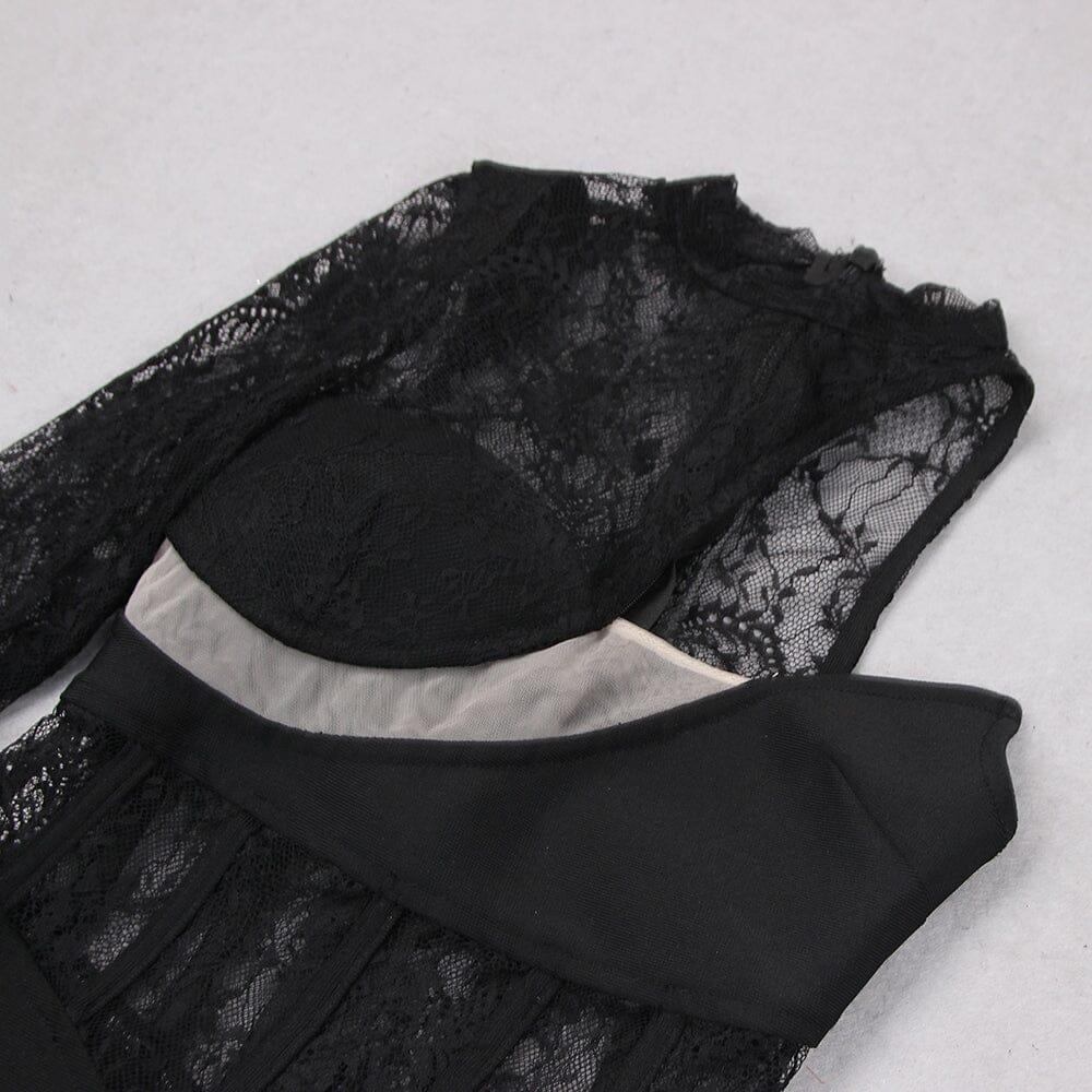 AIIZIE LACE ONE SHOULDER MIDI DRESS IN BLACK - product image