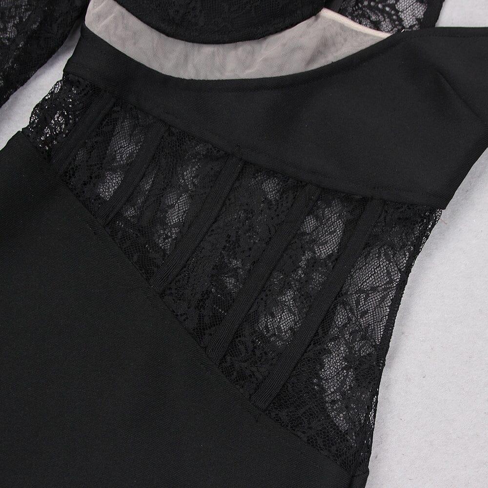 AIIZIE LACE ONE SHOULDER MIDI DRESS IN BLACK - product image