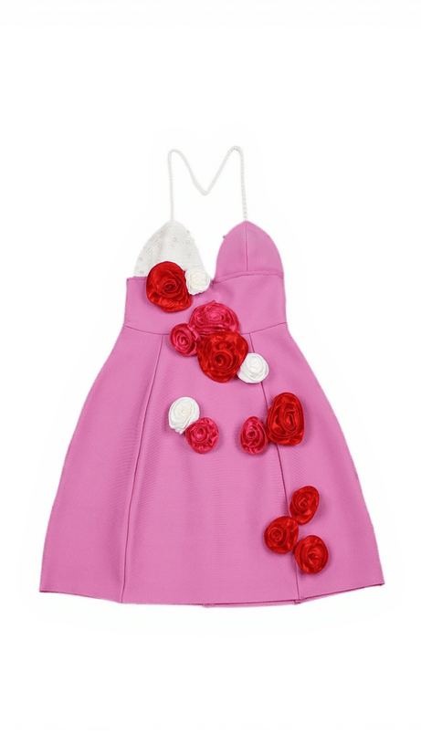 MATEO PEARL FLOWER PATCHWORK BANDAGE DRESS